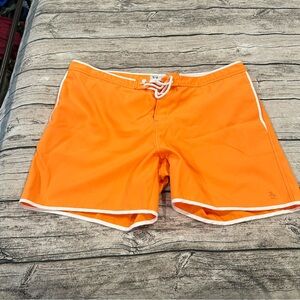 Original Penguin Bright Orange Mesh Lined Board Shorts / Swim Trunks Size 38
